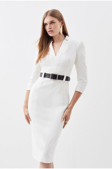 Structured Crepe Belted Forever Midi Dress