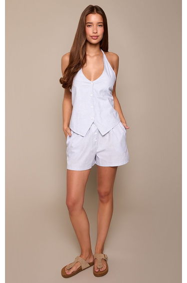 Blue Woven Striped Boxer Style Short