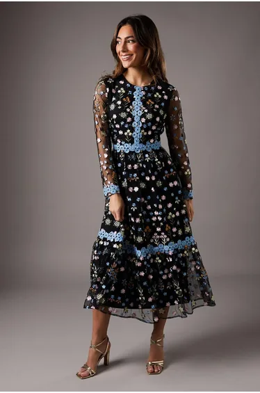 Embroidered Floral Maxi Dress