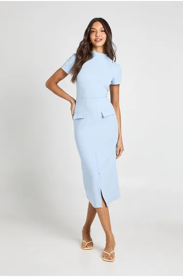 فستان بوهو أزرق ميداكسي بقصة مستقيمة