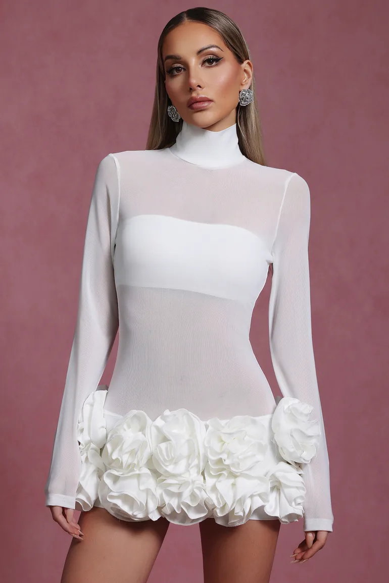 Halasa Long Sleeve Flowers Mini Dress - 1