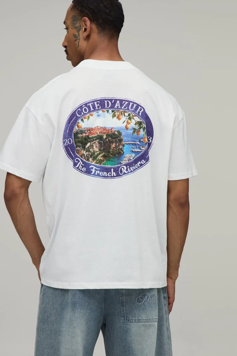 Oversized French Riviera Oval Print T-Shirt - white - 1