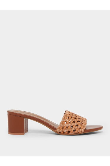 Brown Woven Strap Low Heel Sandals