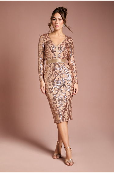 Long Sleeve Bodycon Sequin Midi dress