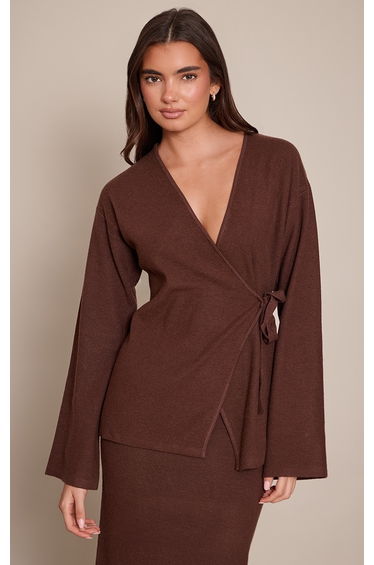 Chocolate Long Sleeve Wrap Cardigan