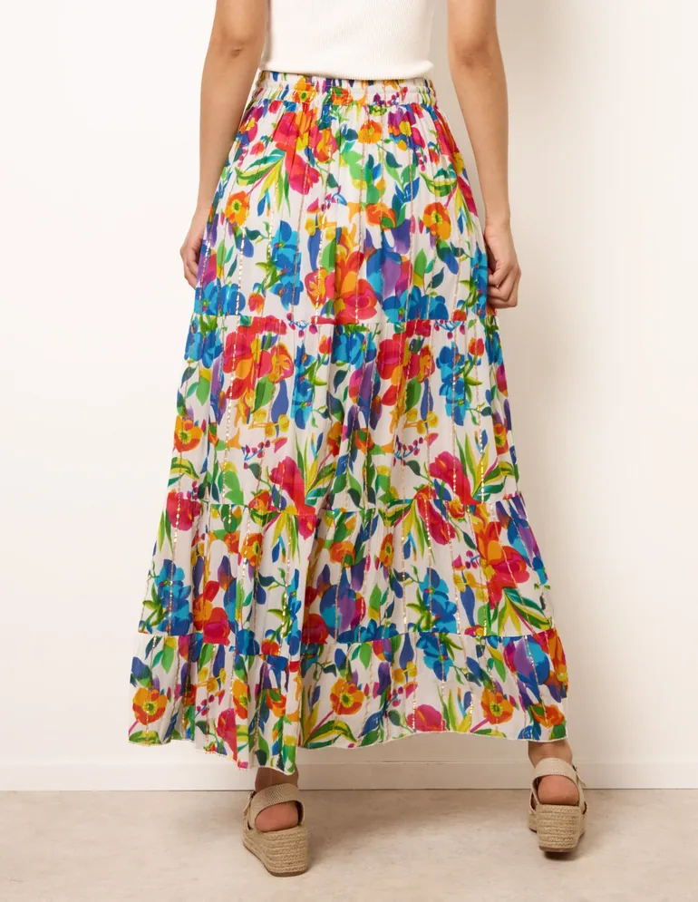 Tiered Bright Maxi Skirt - 4