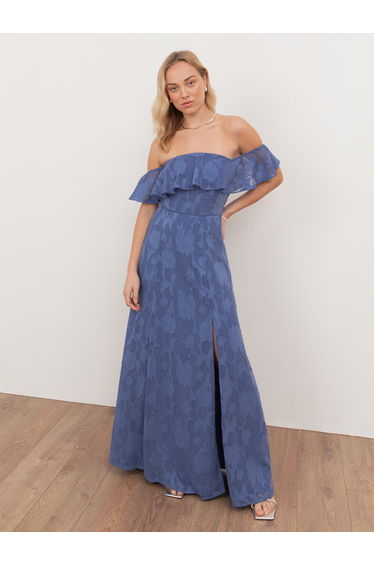 Anaya With Love Recycled Azure Blue Floral Burnout Bardot Maxi Dress