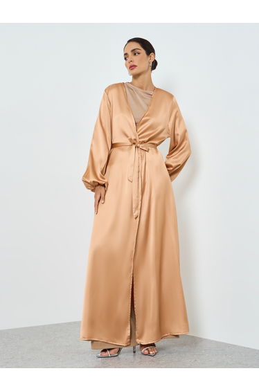 Women Bronze Solid Long Sleeve Stain Abaya