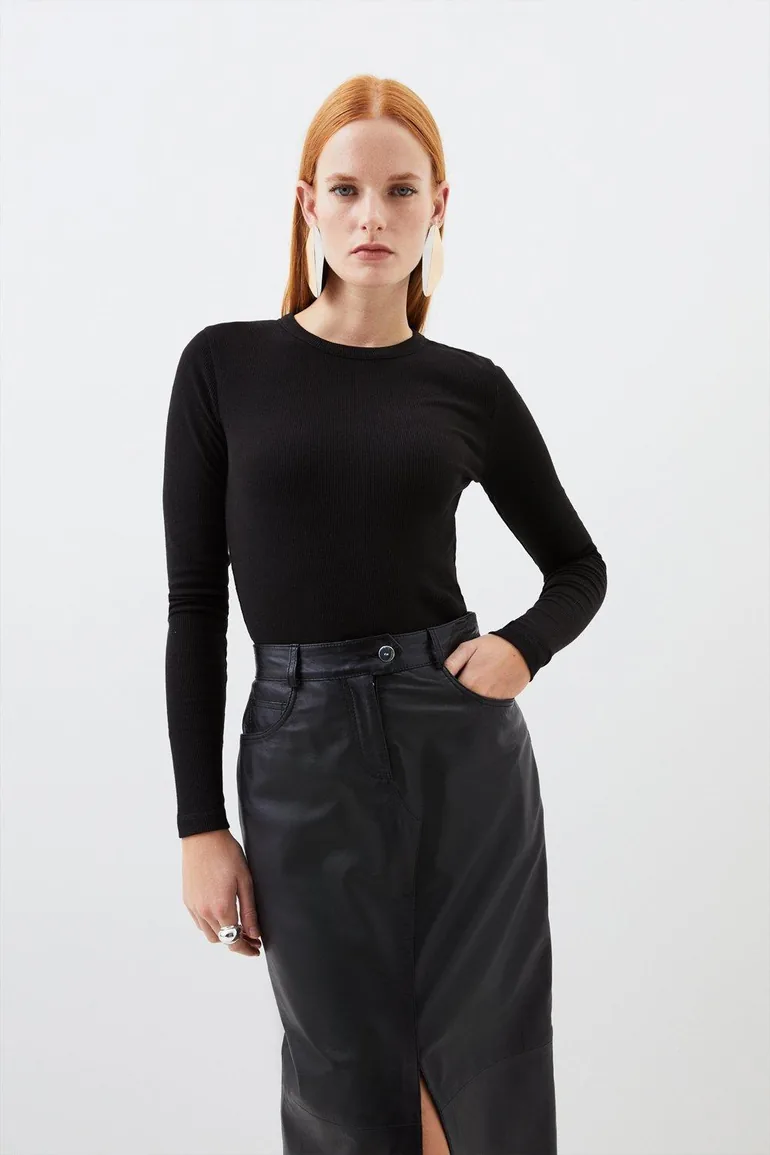 Compact Jersey Long Sleeve Ribbed Top