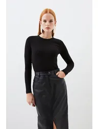 Compact Jersey Long Sleeve Ribbed Top