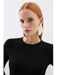 Compact Jersey Long Sleeve Ribbed Top - 2