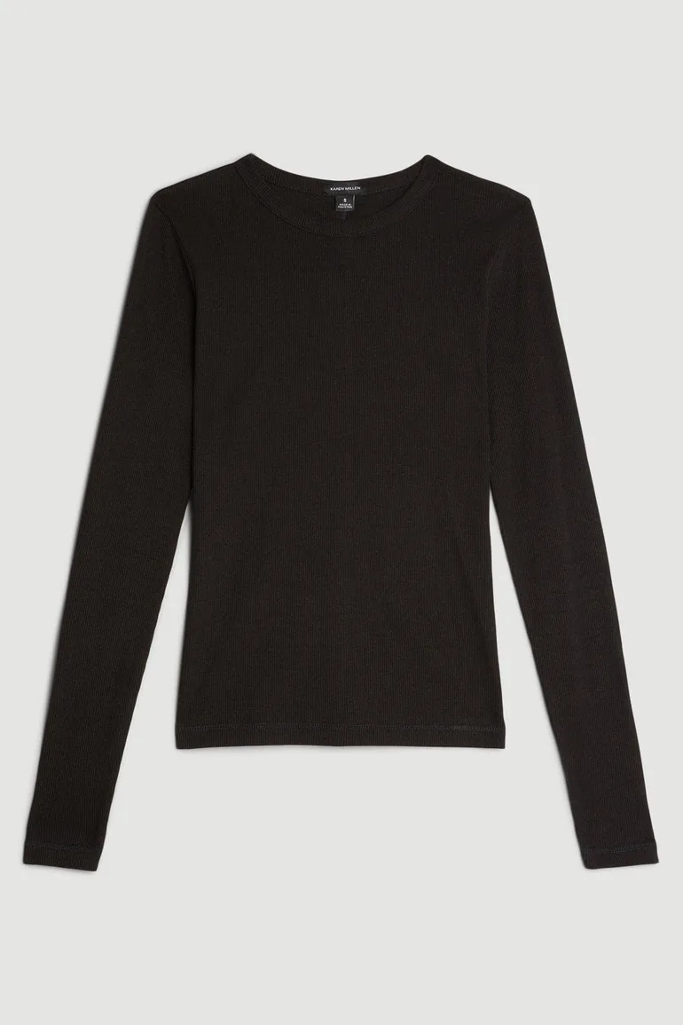 Compact Jersey Long Sleeve Ribbed Top - 3