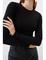 Compact Jersey Long Sleeve Ribbed Top - 1