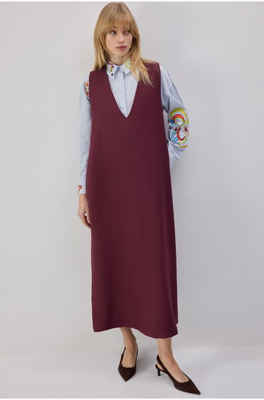 V NECK CREPE DRESS