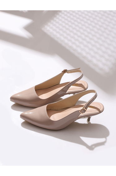 Plain Pointed Toe Kitten Heel Slingback Shoes