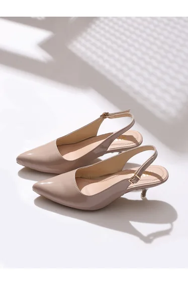 Plain Pointed Toe Kitten Heel Slingback Shoes