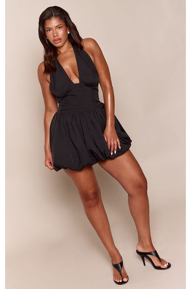 Shape Cream Vintage Floral Halterneck Puff Ball Mini Dress