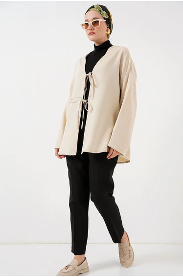 BDART Linen Blend Long Sleeve Kimono with Binding Detail