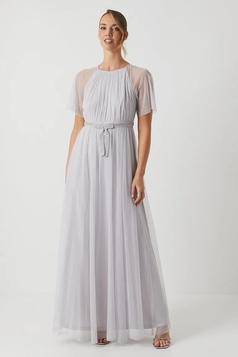 mesh bridesmaid dresses Bernadina Mesh And Slinky Halter Maxi Dress - Pale Blue main image 0