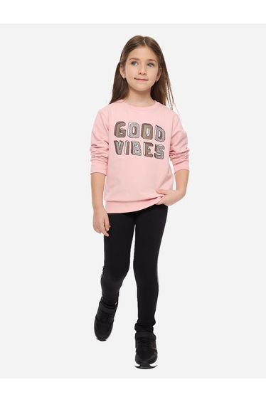 Slogan Print Round Neck Sweatshirt and Leggings Set