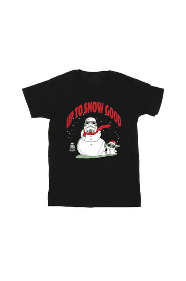 Star Wars Mandalorian Boys Up To Snow Good Cotton T-Shirt - Black