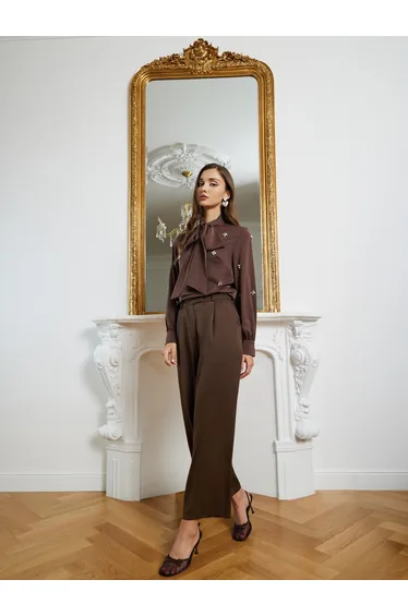 Women Coffee Brown Wide Leg Trousers