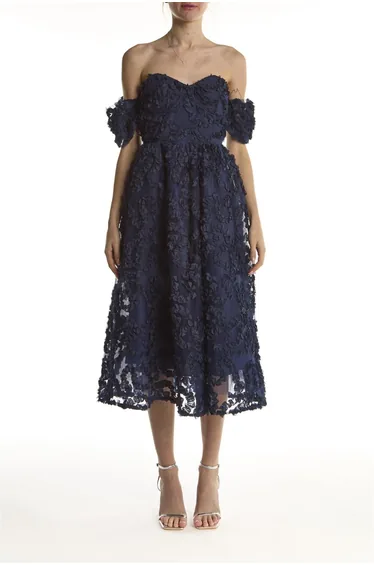 Light navy Amelia Bardot Bust Cup Midi Dress