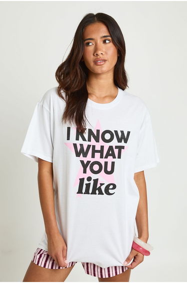 I Know What you Like Printed Oversized T-Shirt - white