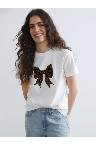 Crew Neck T-Shirt with Bow Print