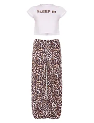 Brown Leopard Print Graphic Long Pj Set - 4