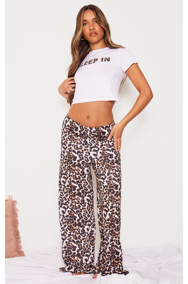 Brown Leopard Print Graphic Long Pj Set