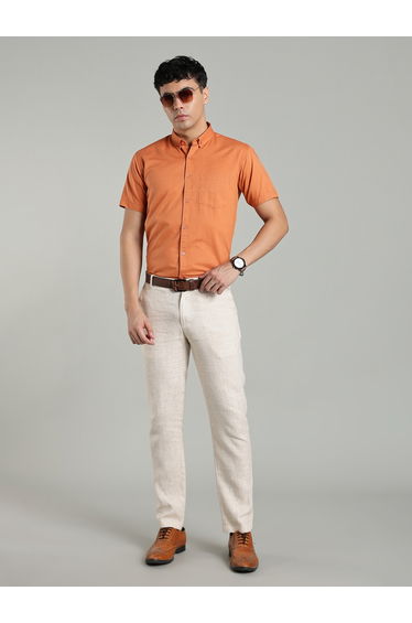 Men Short Sleeve Orange Oxford Shirt