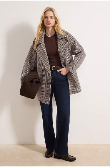 Mink Oversize Diagonal Mono Closure Midi Cashmere Coat