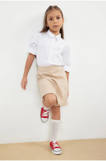 Beige Regular Plain Knitted Shorts School Skirt