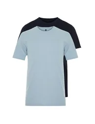 Navy Blue-Blue Men's Basic Slim Fit 100% Cotton 2-Pack Short Sleeved T-Shirt - 8