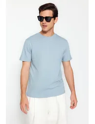 Navy Blue-Blue Men's Basic Slim Fit 100% Cotton 2-Pack Short Sleeved T-Shirt - 4