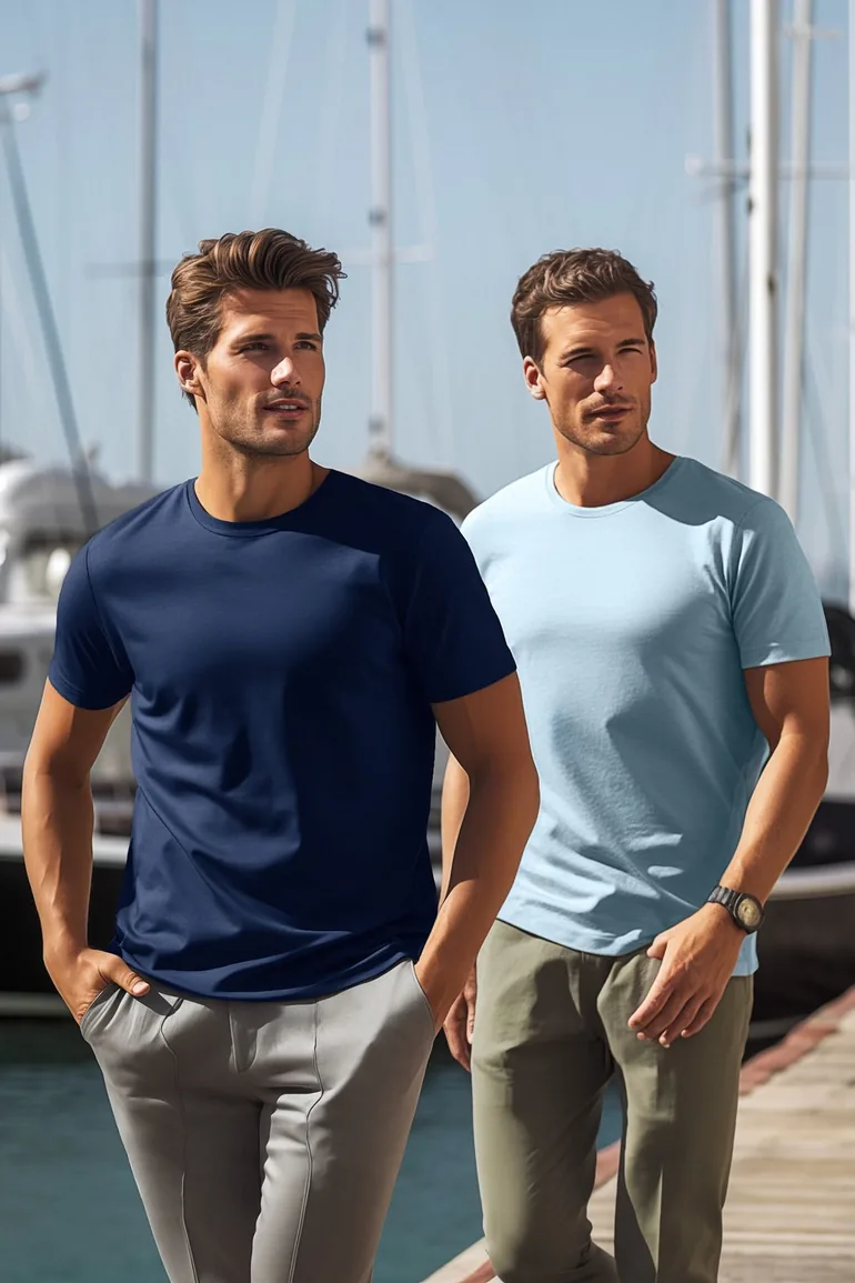 Navy Blue-Blue Men's Basic Slim Fit 100% Cotton 2-Pack Short Sleeved T-Shirt