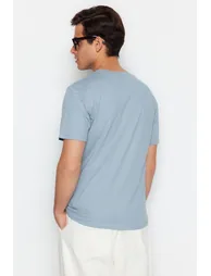 Navy Blue-Blue Men's Basic Slim Fit 100% Cotton 2-Pack Short Sleeved T-Shirt - 7