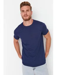 Navy Blue-Blue Men's Basic Slim Fit 100% Cotton 2-Pack Short Sleeved T-Shirt - 2