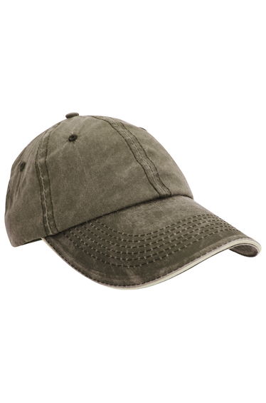 Result Washed Fine Line Cotton Baseball Cap With Sandwich Peak - Olive/Stone