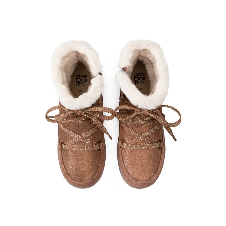 Kids Leather Ankle Boots with Faux Fur Lining - 2