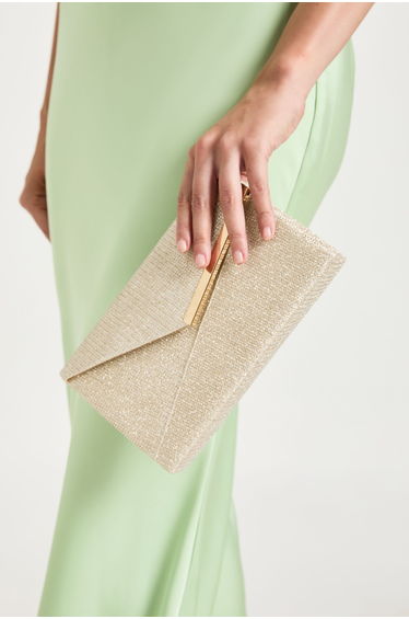 Gold Glitter Envelope Clutch Bag - gold