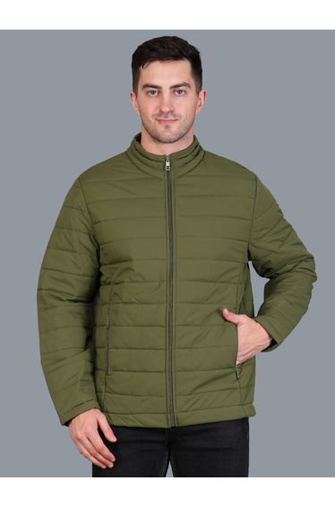 Men Olive Green Padded Bomber Jacket