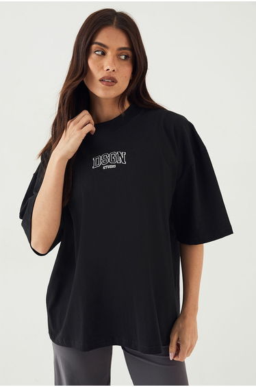 DSGN Studio Embroidered Heavyweight Oversized T-Shirt - black