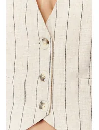 Beige Striped Cotton Linen Woven Vest - 11