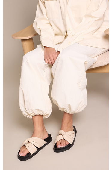 Cream Wide Fit Ruched Knot Footbed Sandal