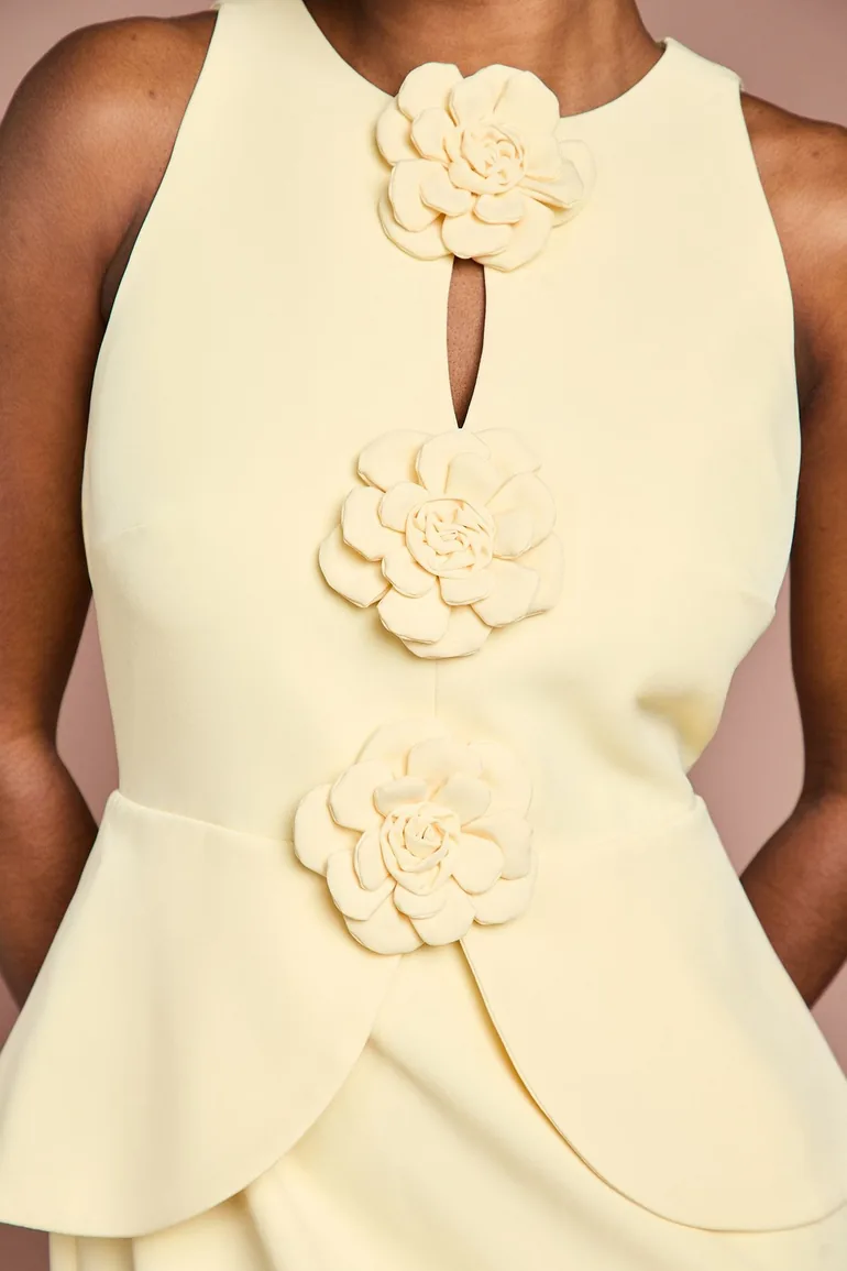 Lisa Tan Crepe Rosette Detail Peplum Pencil Dress - 2