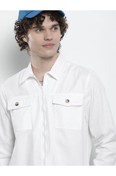 Men White Solid Oversized Shirt