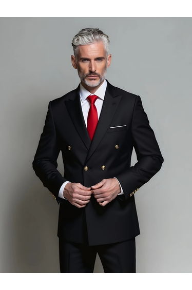 Men Double Breasted Solid Blazer and Suit Pants Set