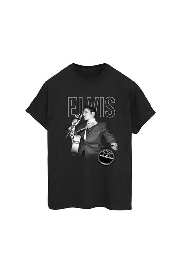 Elvis Womens/Ladies Logo Portrait Cotton Boyfriend T-Shirt - Black